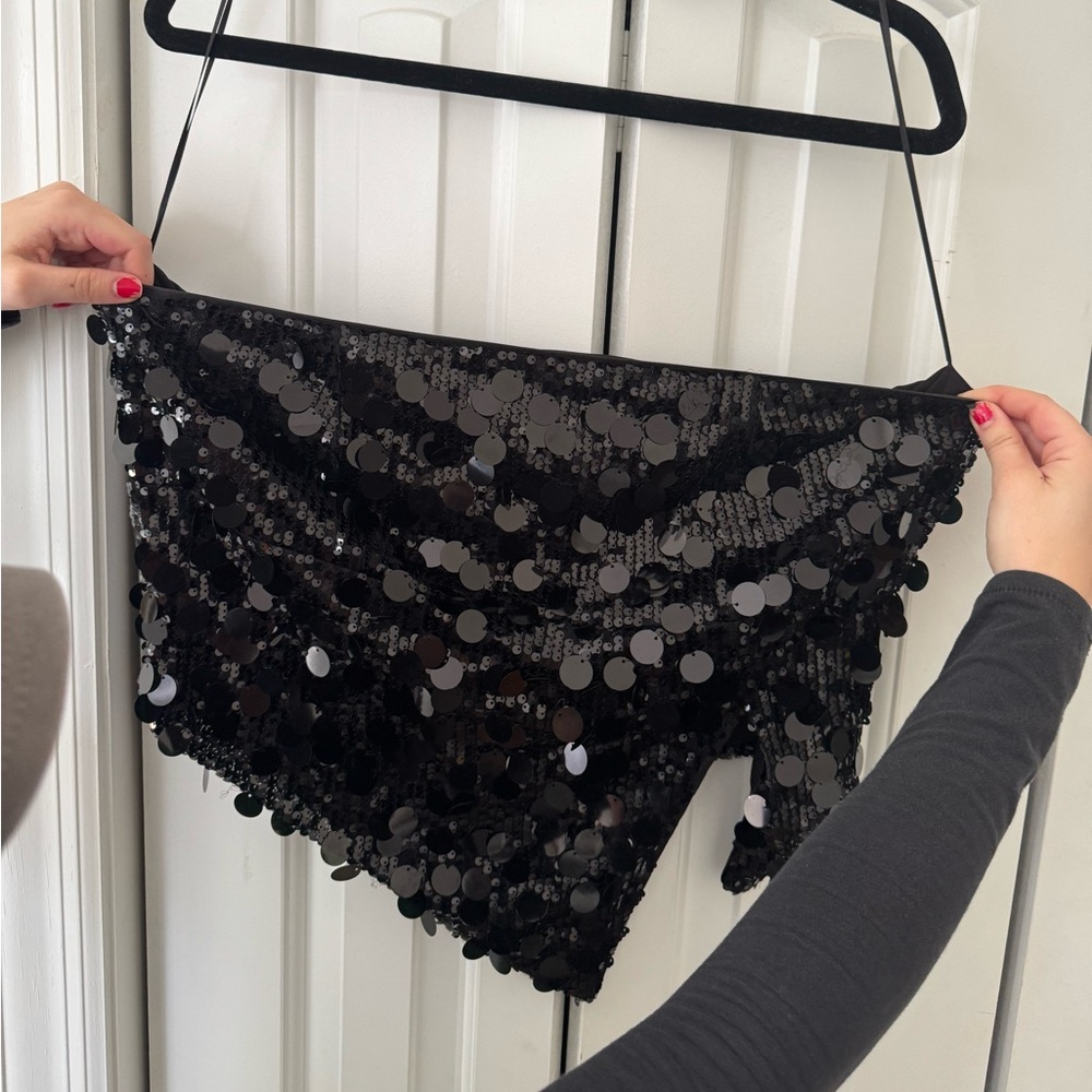 Superdown Black Sequin Strapless Top - image 1